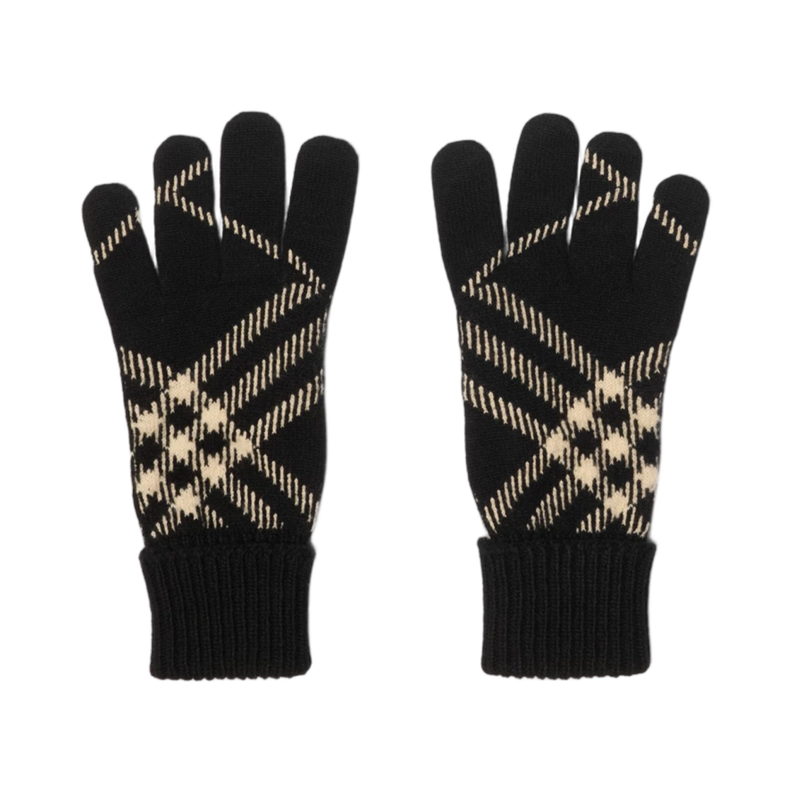 8114775 Burberry Check Cashmere Blend Gloves Black Calico Beige