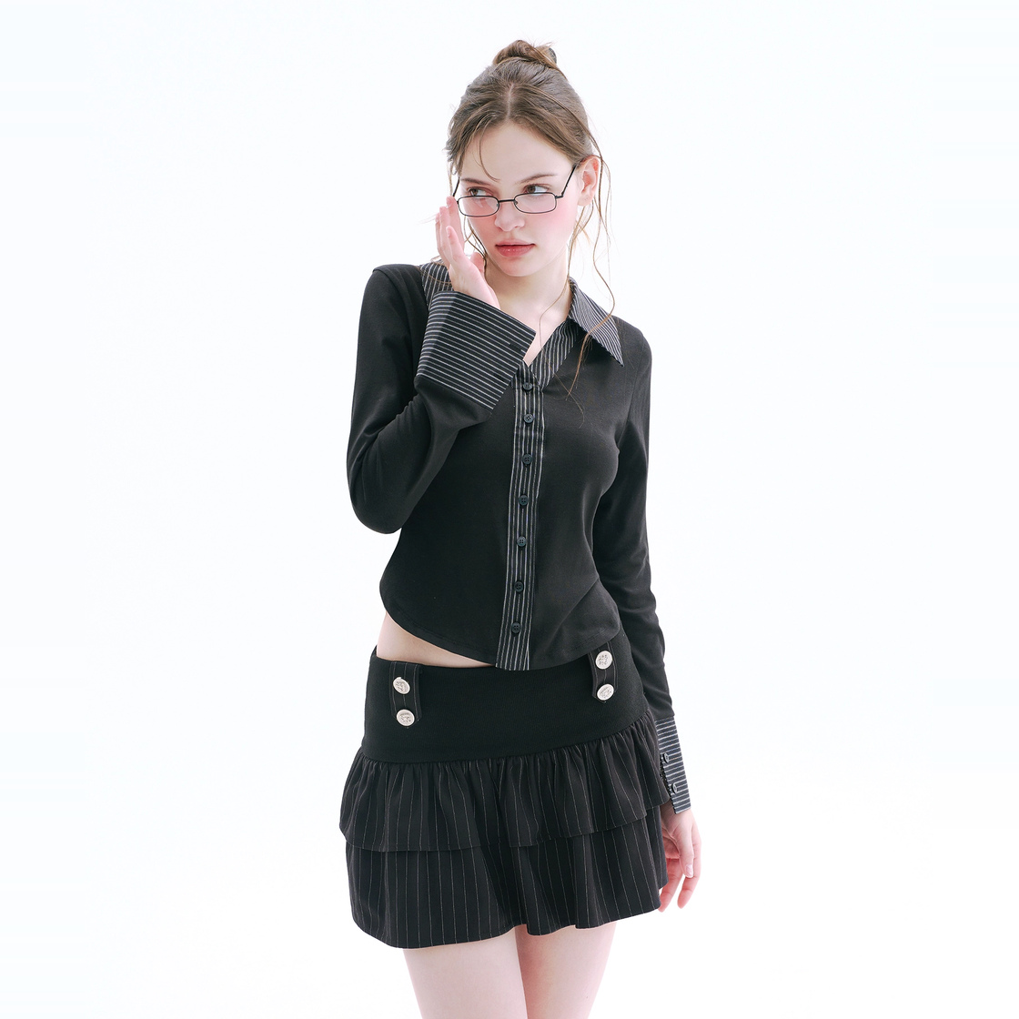 아크메서드 더블 러플 버튼 스커트 - 블랙(ARCMETHOD Double Ruffle Button Skirt - Black) - 3
