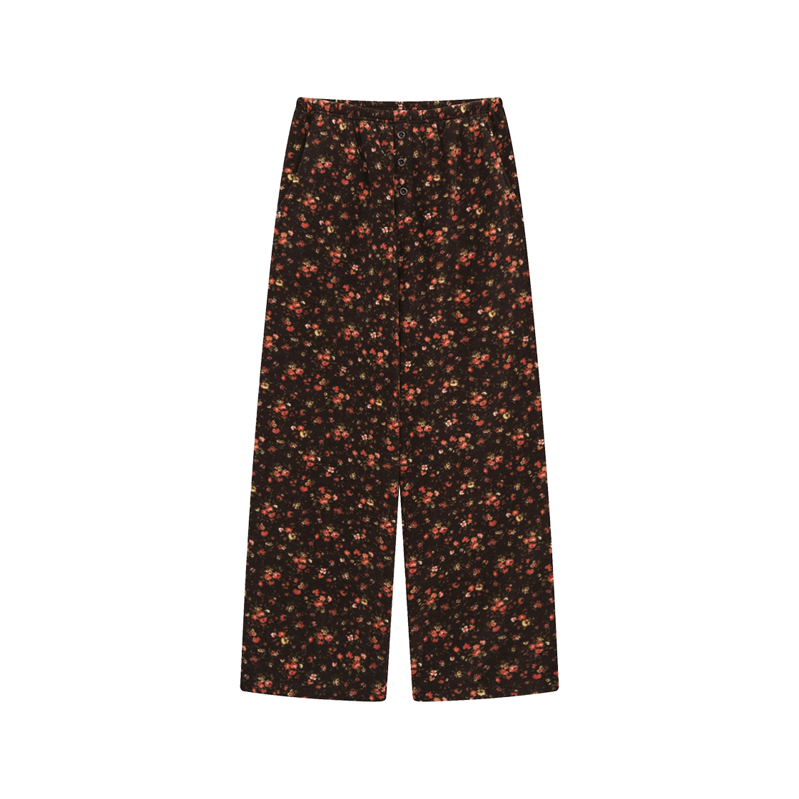 MF269OPT001MBRFR Margarin Fingers Flower Button Fleece Pants Brown