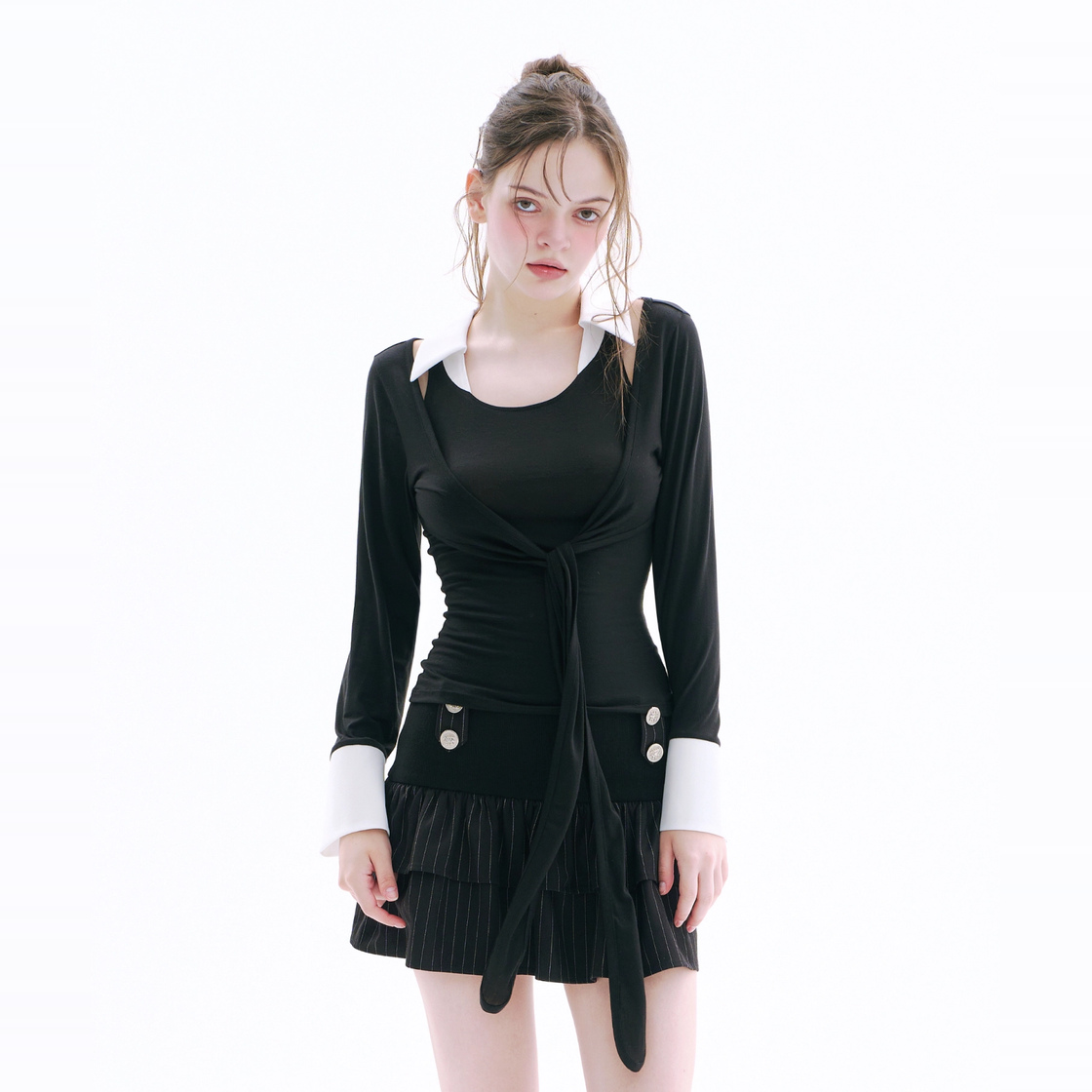 아크메서드 더블 러플 버튼 스커트 - 블랙(ARCMETHOD Double Ruffle Button Skirt - Black) - 5