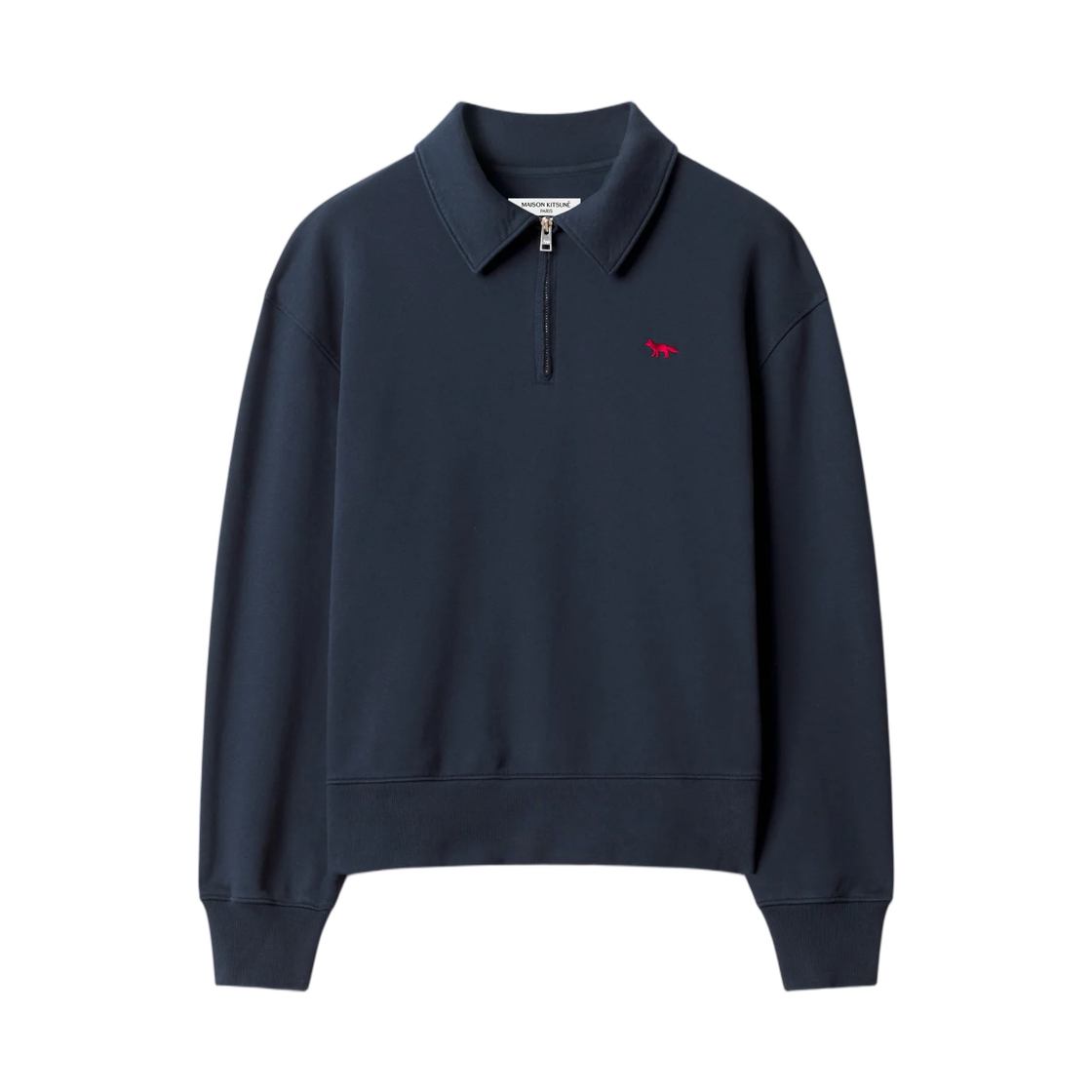 MRMJS08KM0340-0413 Maison Kitsune Profile Fox Zipped Polo Sweatshirt Classic Navy