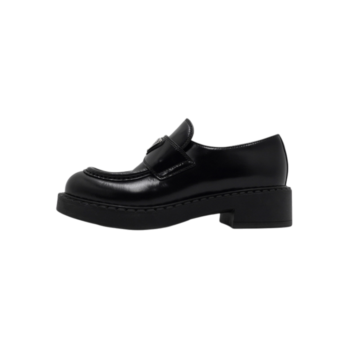 ITQ72CMCDWQF Prada Black Leather Triangle Logo Brushed Loafers