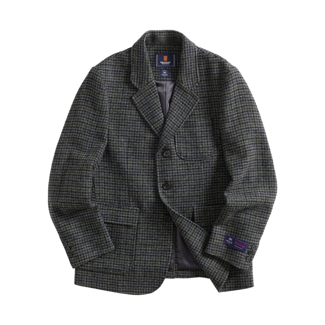 GW2CJK01-ch Guernsey Woollens Abraham Moon Houndstooth Wool Jacket Charcoal