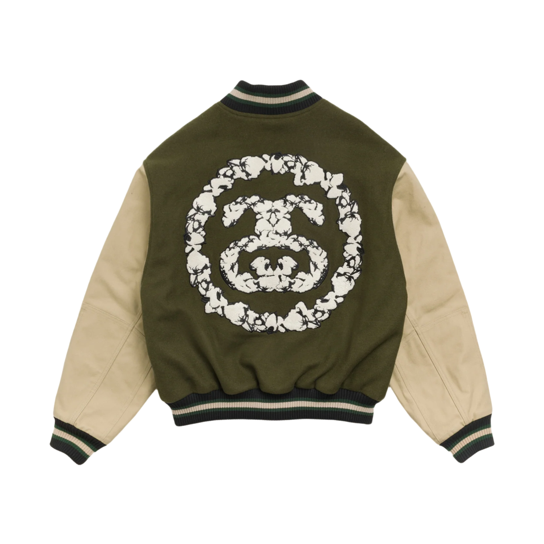 26OCB1576 Stussy x Denim Tears Varsity Jacket Green