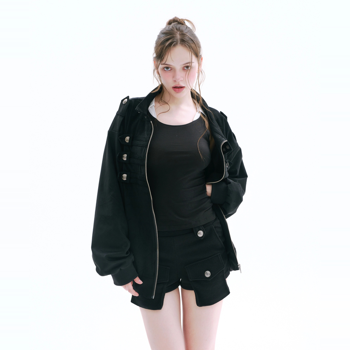 아크메서드 스트레치 버튼 포켓 쇼츠 - 블랙(ARCMETHOD Stretch Button Pocket Shorts - Black) - 3