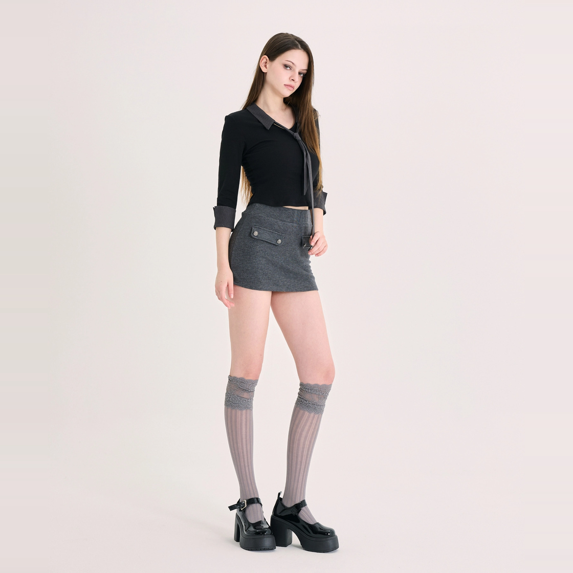 아크메서드 레이어드 타이 셔츠 - 그레이(ARCMETHOD Layered Tie Shirt - Grey) - 4