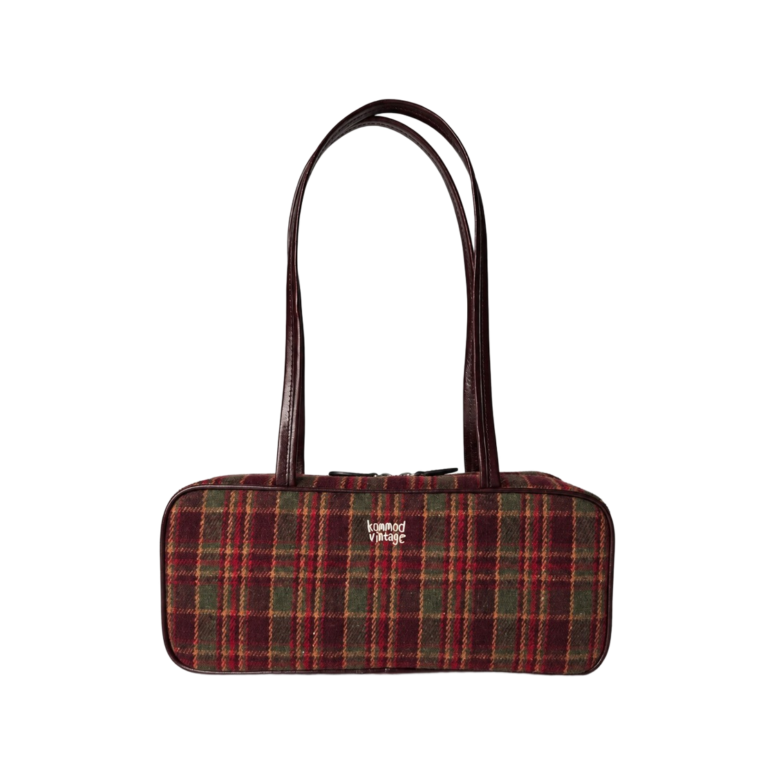 1001 Kommod Vintage Rowan Wool Check Square Shoulder Bag Burgundy