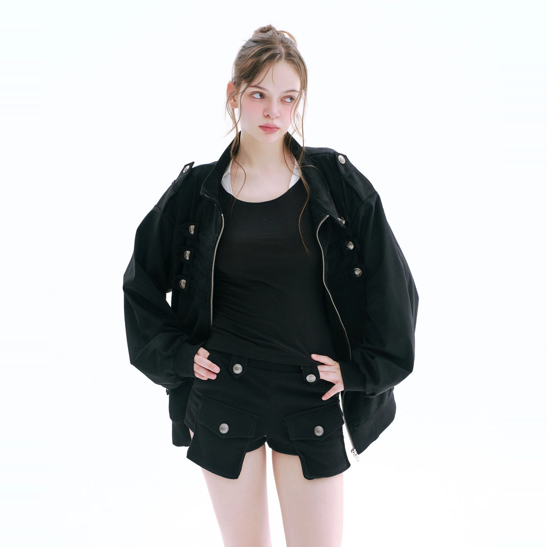 아크메서드 스트레치 버튼 포켓 쇼츠 - 블랙(ARCMETHOD Stretch Button Pocket Shorts - Black) - 4
