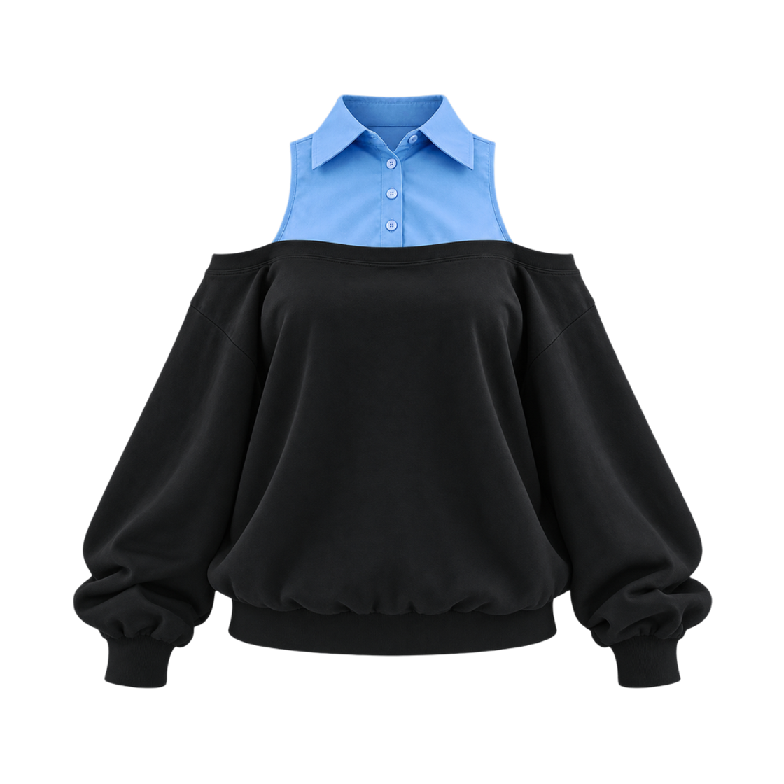 아크메서드 레이어드 오프숄더 스웻셔츠 - 블루(ARCMETHOD Layered Off Shoulder Sweatshirt - Blue) - 1