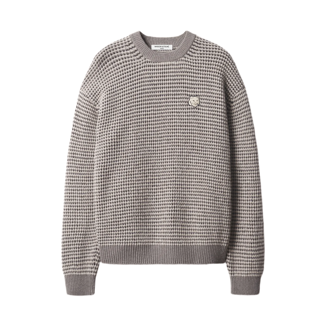 MRMKJ16KT1228-0624 Maison Kitsune Fox Head Waffle Stitch Comfort Jumper Moon Beige Darkwood