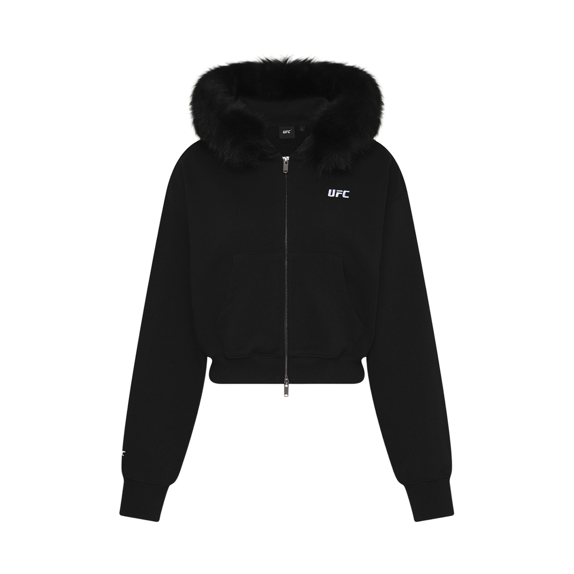 U2TTX3207BK UFC SPORT WC Oversized Fit Fur Trimming Hoodie Zip-Up Black