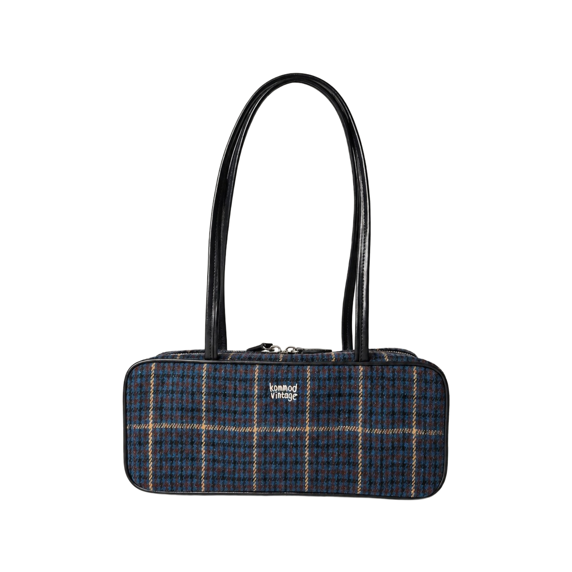 1002 Kommod Vintage Rowan Wool Check Square Shoulder Bag Navy