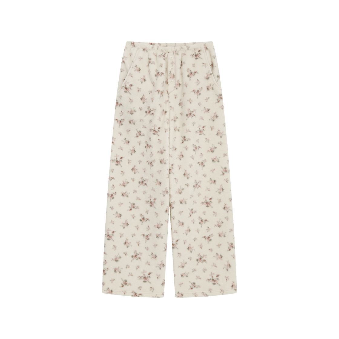 MF269OPT001MCRFR Margarin Fingers Flower Button Fleece Pants Cream