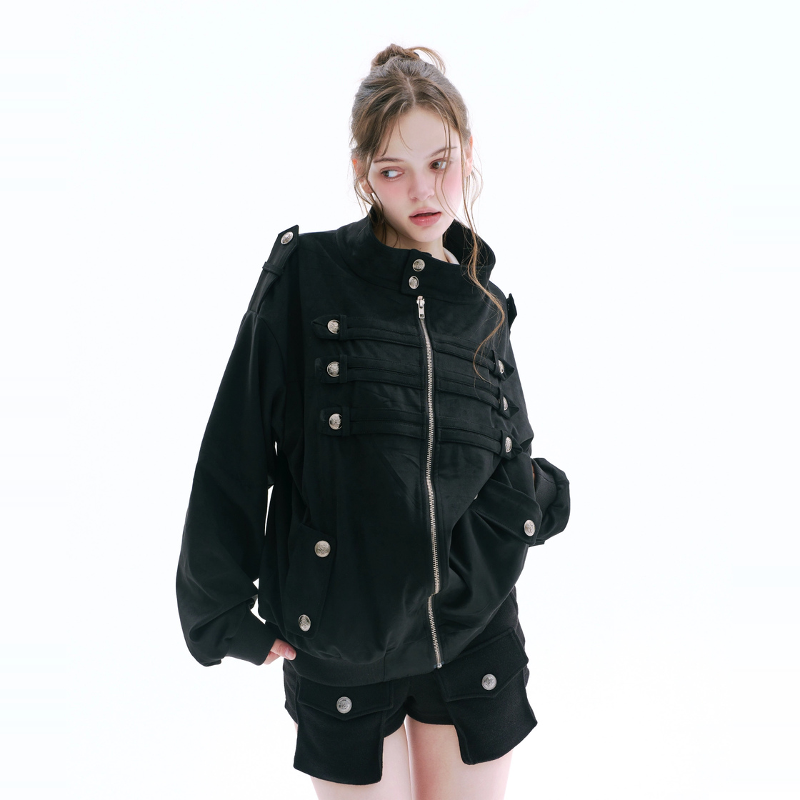 아크메서드 나폴레옹 스웨이드 오버사이즈 자켓 - 블랙(ARCMETHOD Napoleon Suede Oversized Jacket - Black) - 2