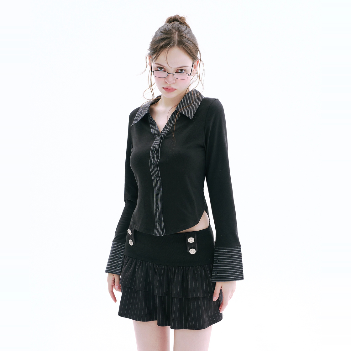 아크메서드 셔츠 레이어드 가디건 - 블랙(ARCMETHOD Shirt Layered Cardigan - Black) - 4