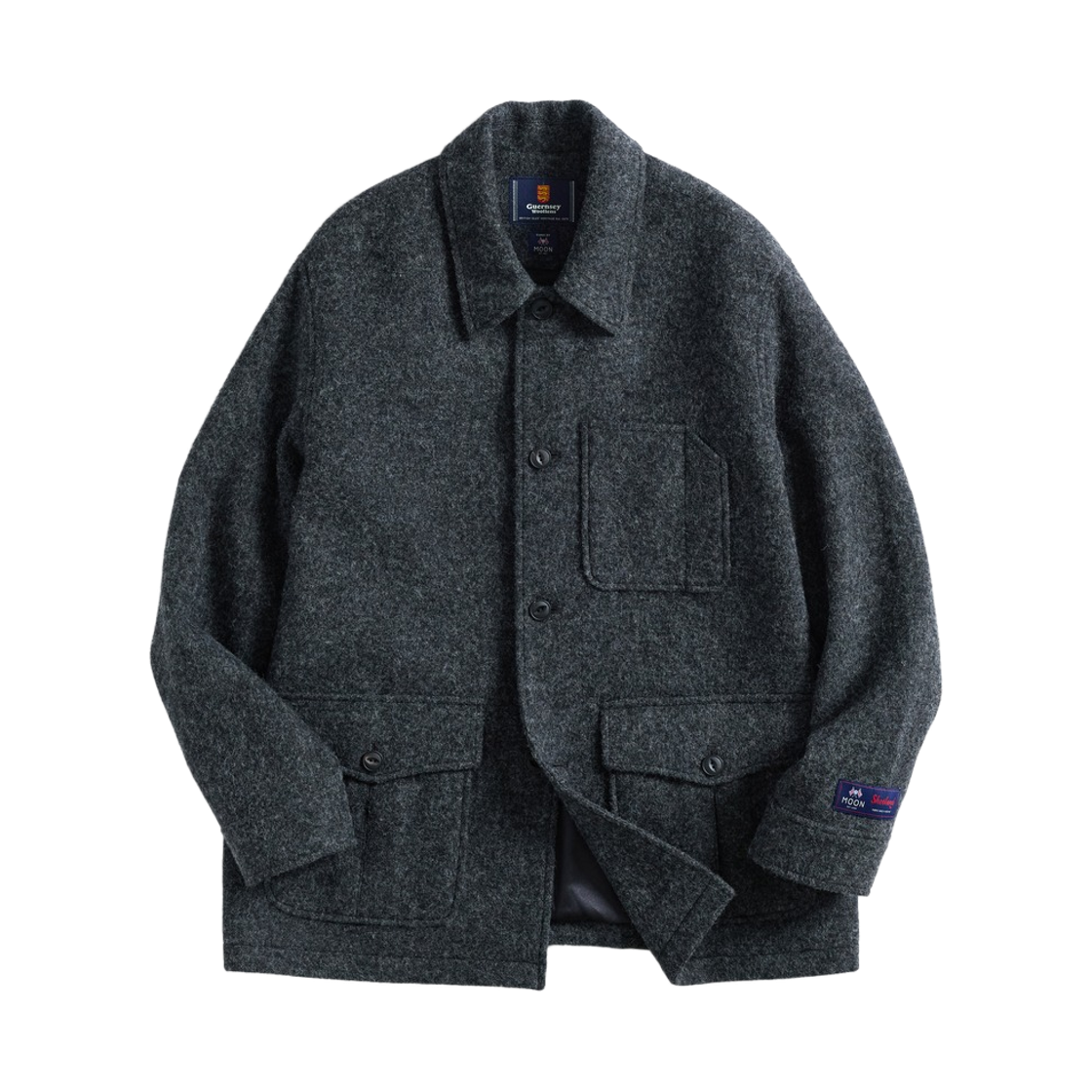 GW2CJK02-ch Guernsey Woollens Abraham Moon Houndstooth Wool Chore Jacket Solid Charcoal