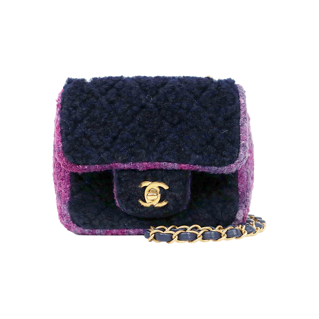 ITSPJU5QBKU9 Chanel Black Purple Shearling Flap Crossbody Bag