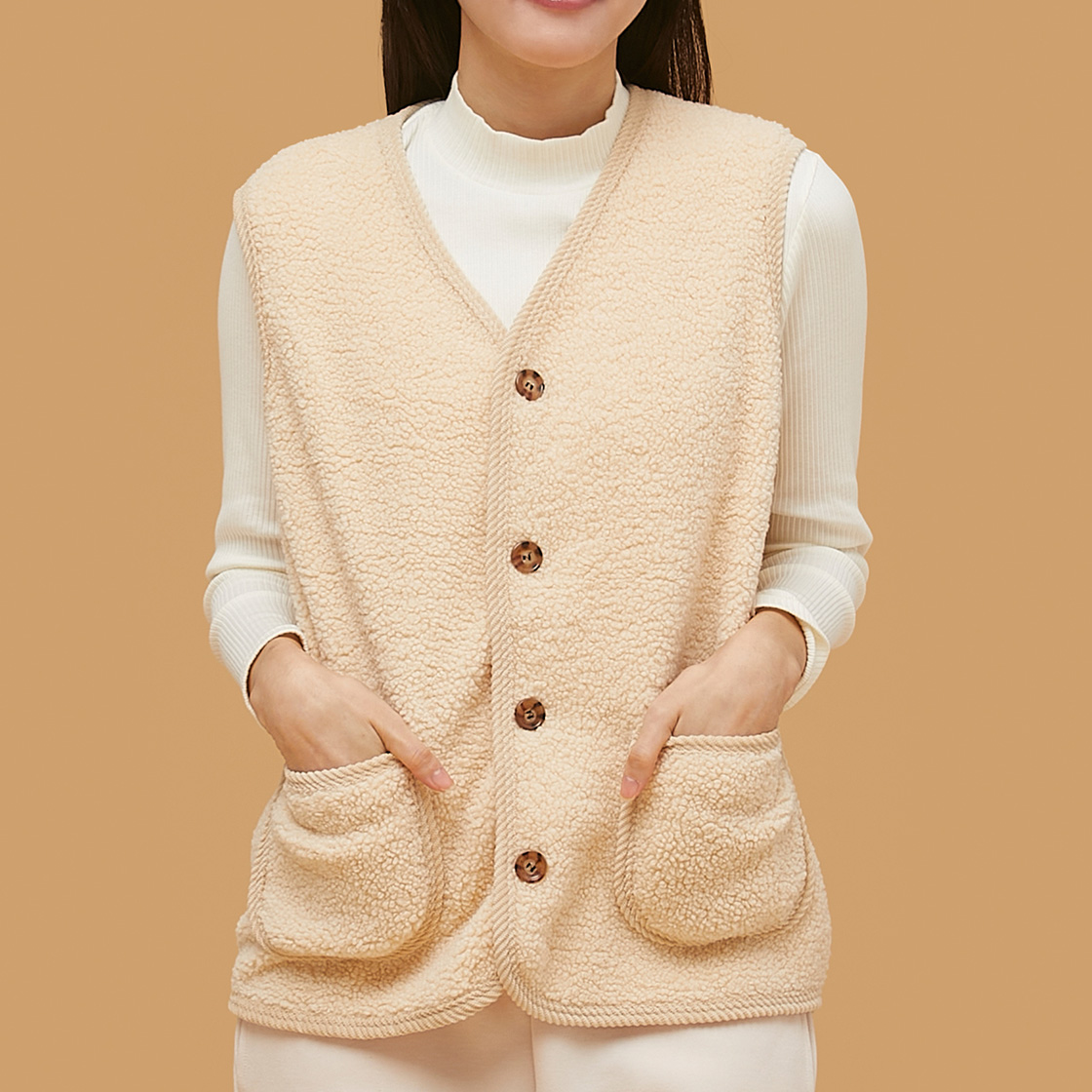 에이원 유니섹스 버플 누빔 무지 베스트 크림(Aone Unisex Quilted Puffer Vest Cream) - 2