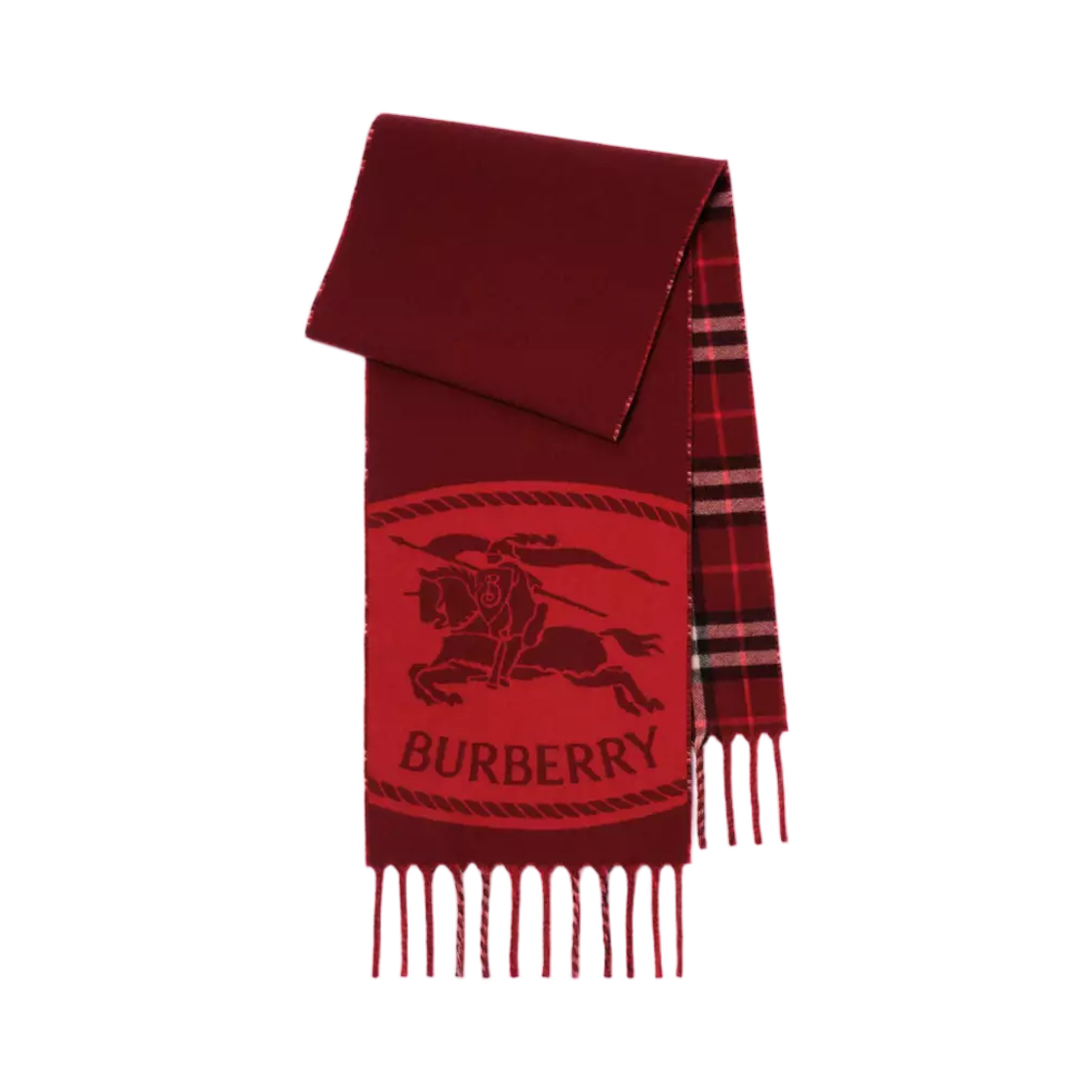 8130401 Burberry Reversible Knight Stamp Scarf Oxblood Red