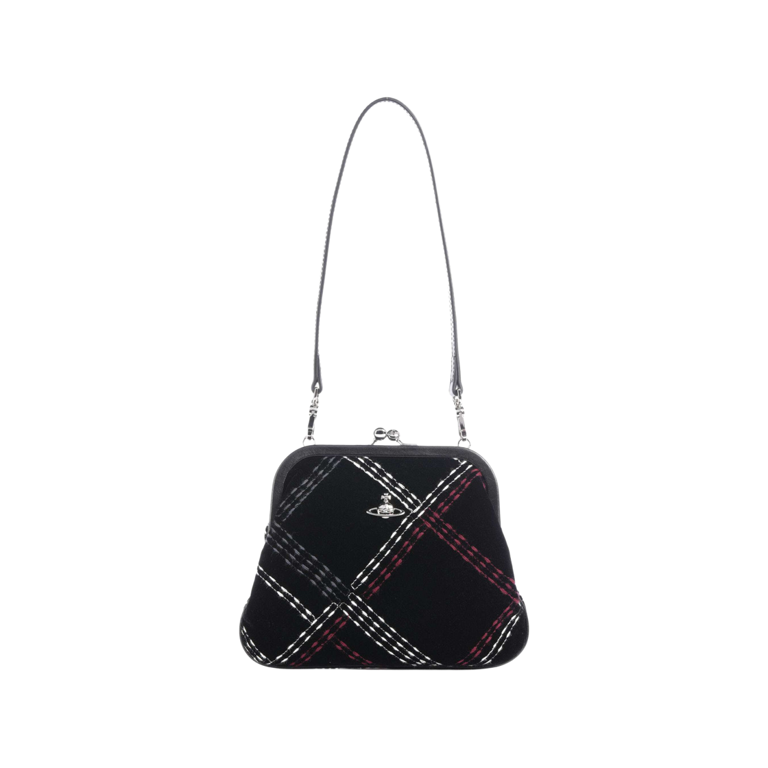 4B01001BW-W01ID-N208 Vivienne Westwood Velvet Clutch Bag Black