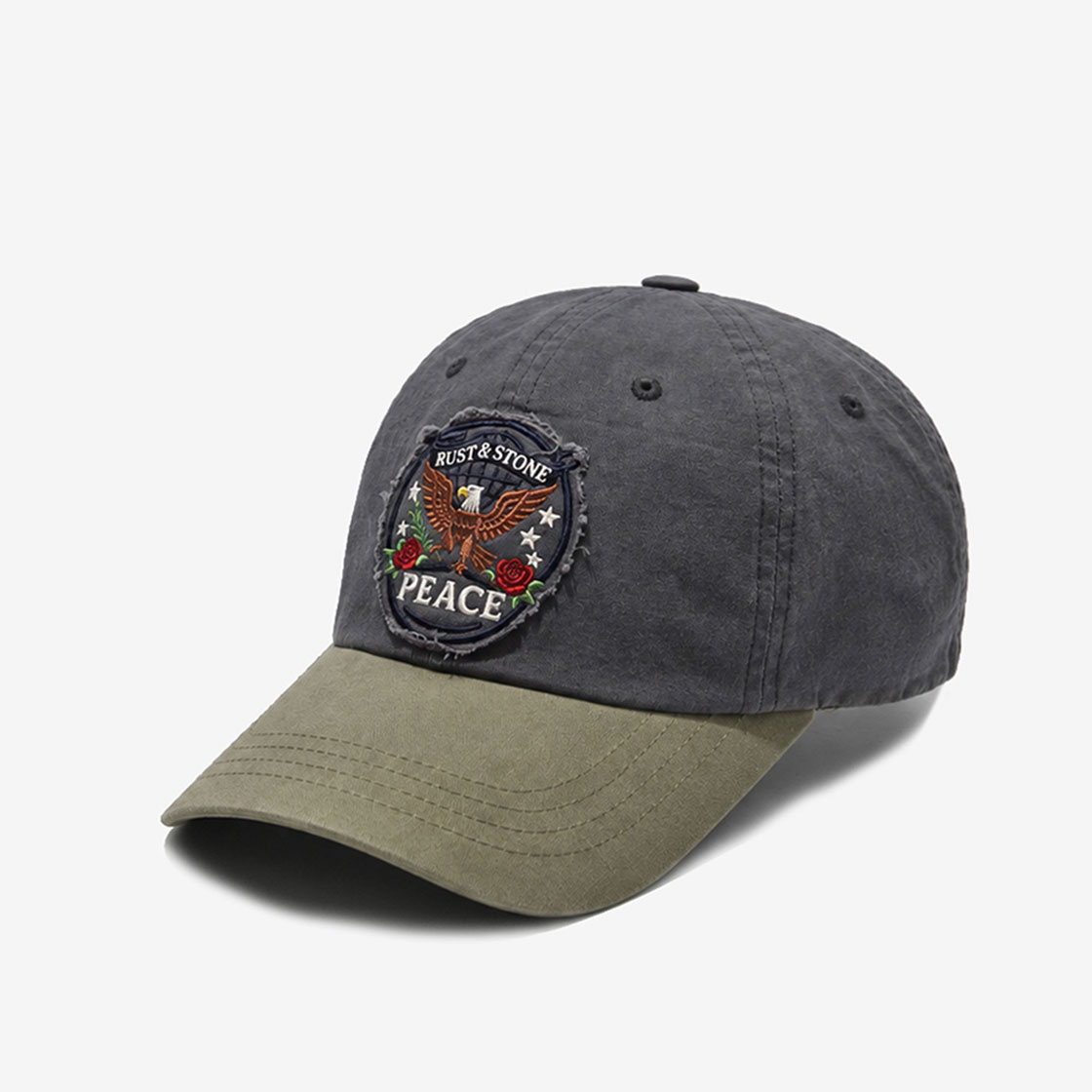 러스트앤스톤 피스 이글 엠블럼 볼캡 블랙/카키(Rust And Stone Peace Eagle Emblem Ball Cap Black/Khaki) - 2