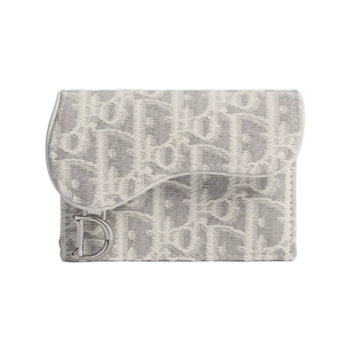 S5898PTZQ-M074 Dior Oblique Jacquard Saddle Bloom Card Holder Latte Gray