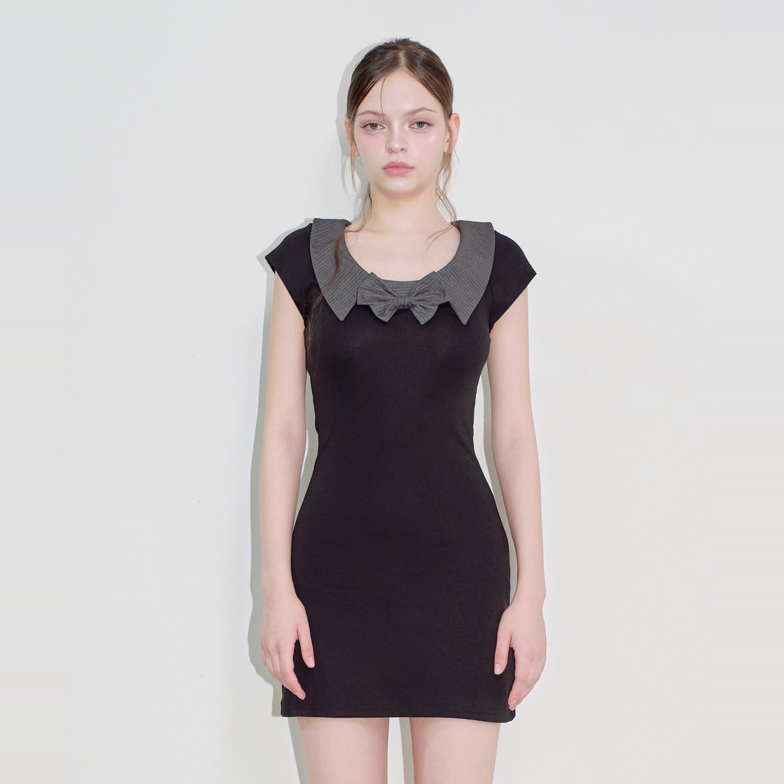 아크메서드 레이어드 카라 리본 미니 드레스 - 블랙(ARCMETHOD Layered Collar Ribbon Mini Dress - Black) - 5
