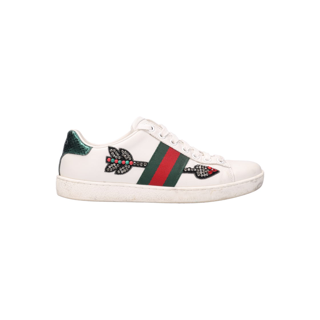IT5NRIHFKF2O Gucci Ace Crystal Arrow Sneakers Leather White