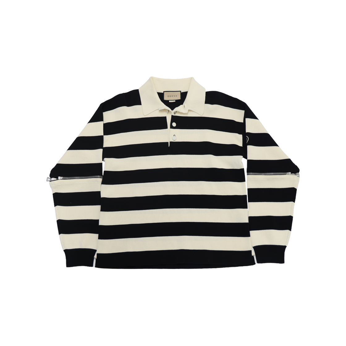 ITPTRFSW2ET8 Gucci Detachable Knit Polo Cotton Ivory Black