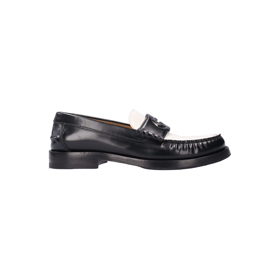 ITSDVHEOO379 Gucci Interlocking G Leather Loafers Black White