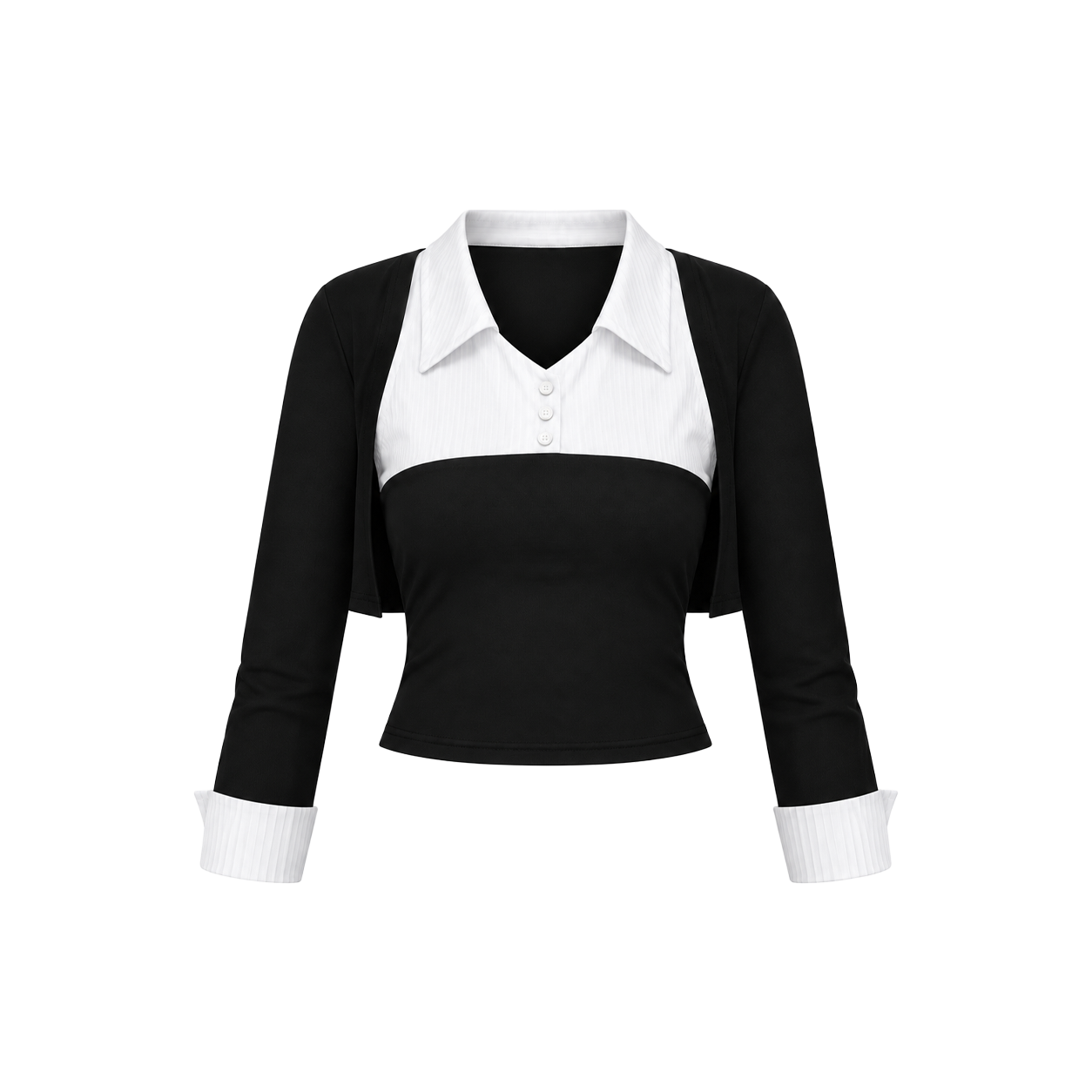 아크메서드 레이어드 슬리브리스 탑 앤 볼레로 세트 - 블랙 앤 화이트(ARCMETHOD Layered Sleeveless Top & Bolero Set - Black & White) - 1