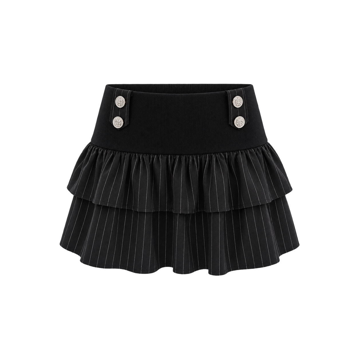 아크메서드 더블 러플 버튼 스커트 - 블랙(ARCMETHOD Double Ruffle Button Skirt - Black)