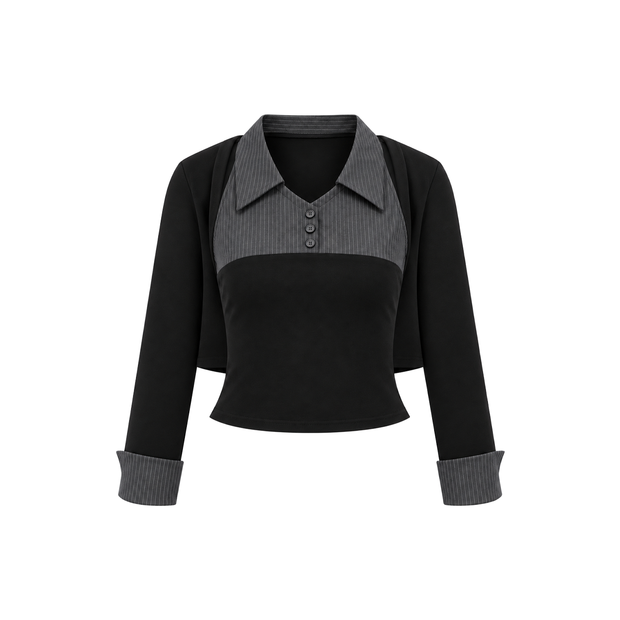 아크메서드 레이어드 슬리브리스 탑 앤 볼레로 세트 - 블랙 앤 그레이(ARCMETHOD Layered Sleeveless Top & Bolero Set - Black & Grey) - 1