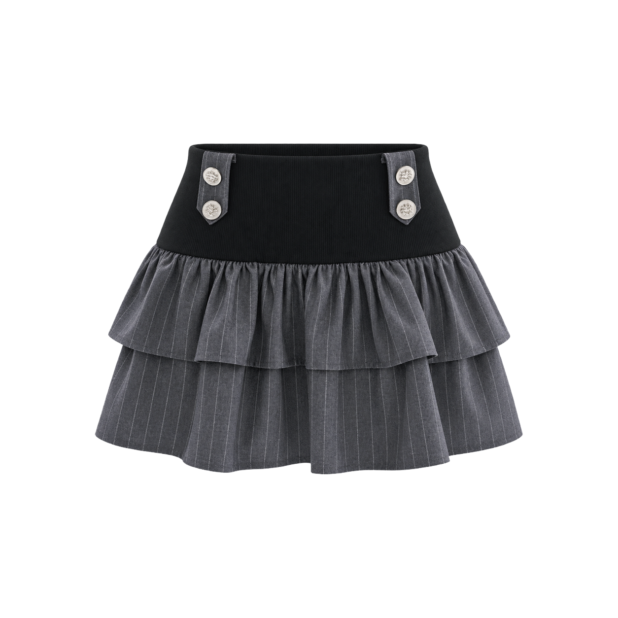 아크메서드 더블 러플 버튼 스커트 - 그레이(ARCMETHOD Double Ruffle Button Skirt - Gray)