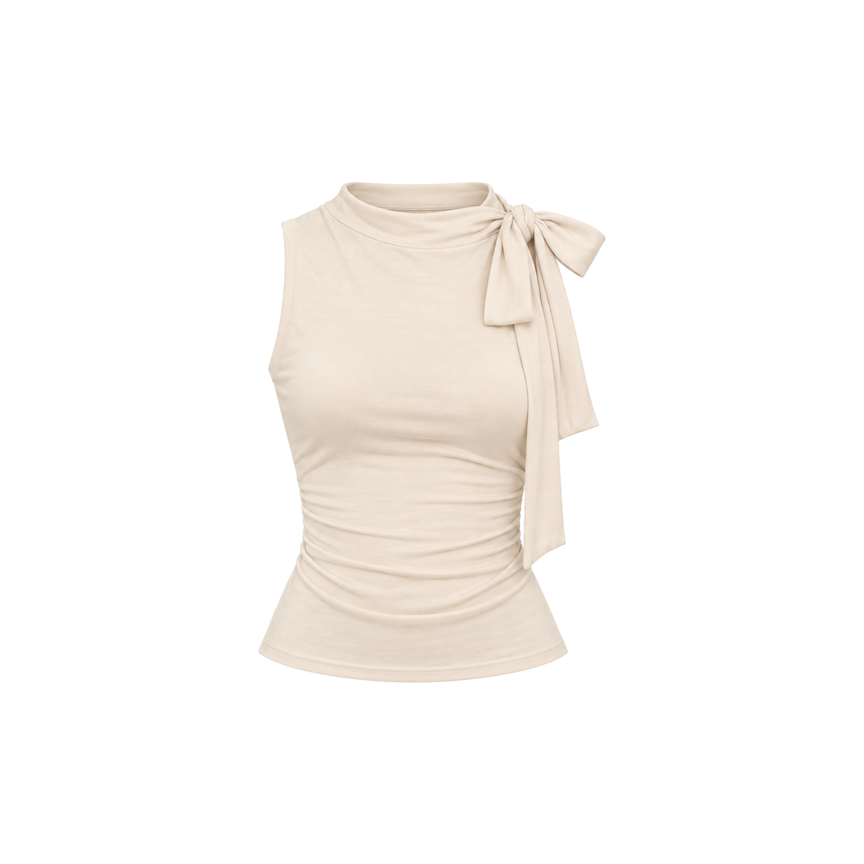 아크메서드 셔링 스카프 타이 슬리브리스 탑 - 베이지(ARCMETHOD Shirred Scarf Tie Sleeveless Top - Beige)