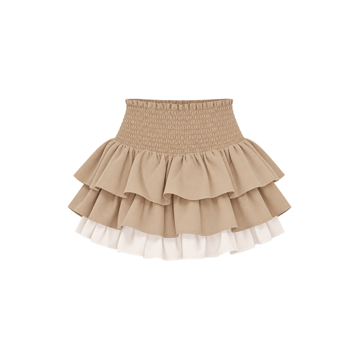 아크메서드 레이어드 러플 스모크 웨이스트 미니 스커트 - 브라운(ARCMETHOD Layered Ruffle Smocked Waist Mini Skirt - Brown)