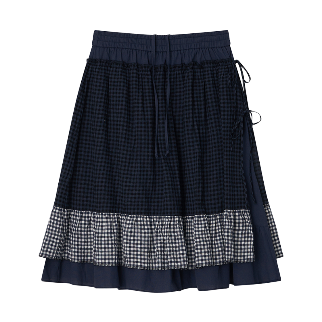 썬릿 체크 레이어드 스커트 네이비(SUNLIT Check Layered Skirt Navy) - 1