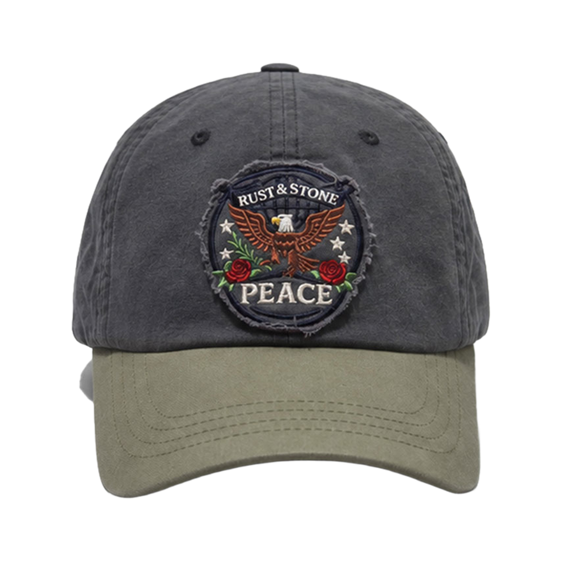 RSFW019KI Rust And Stone Peace Eagle Emblem Ball Cap Black/Khaki