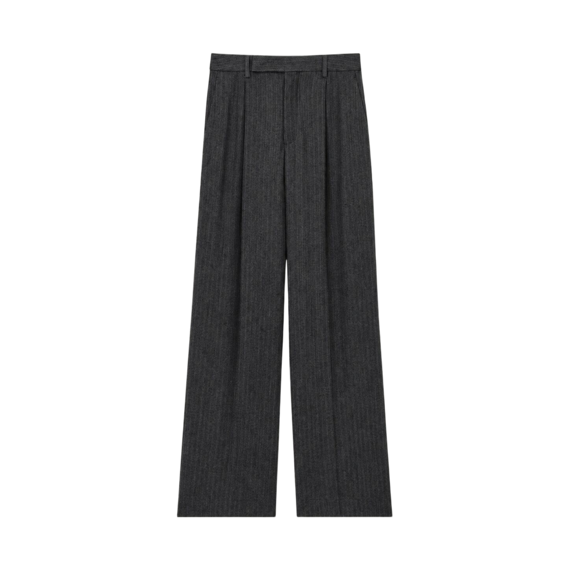 A000O7-Y1O21-1071 Saint Laurent Fluid Pants in Pinstripe Brushed Wool Felt Anthracite Gris