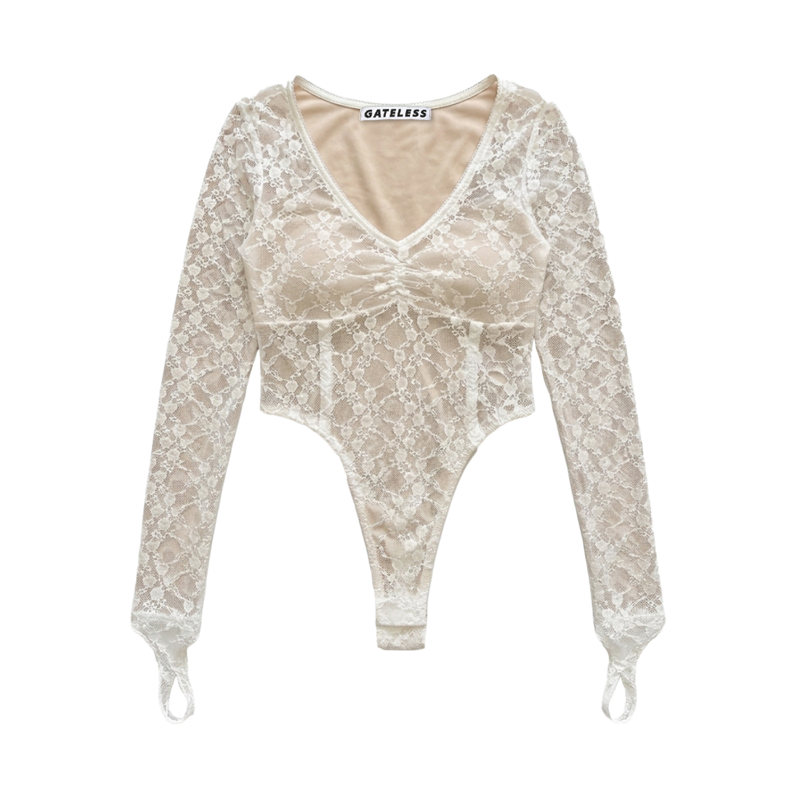 P0000FTU Gateless Fake Bodysuit Long Sleeve-White