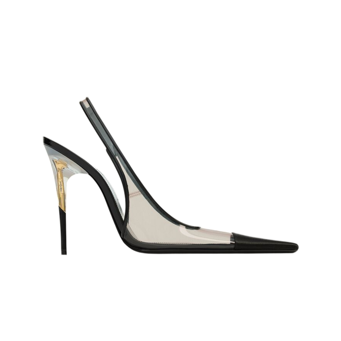 A007P0-1F4AP-9049 (W) Saint Laurent Romy Slingback Pumps in TPU Satin and Patent Leather Ivory Black