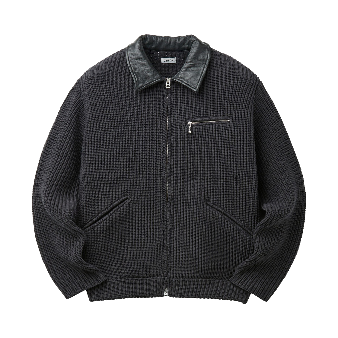 SVUAW26051BKX Series Jieda Leather-Collar Knit Work Jacket Black