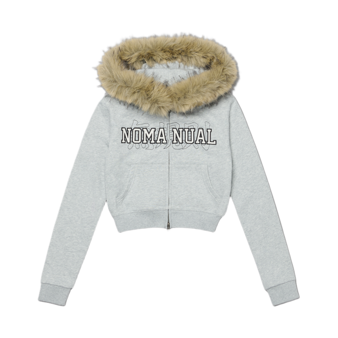 NMGF62HD10GRY NOMANUAL Mugyuchik Fur Hooded Zip-Up Gray