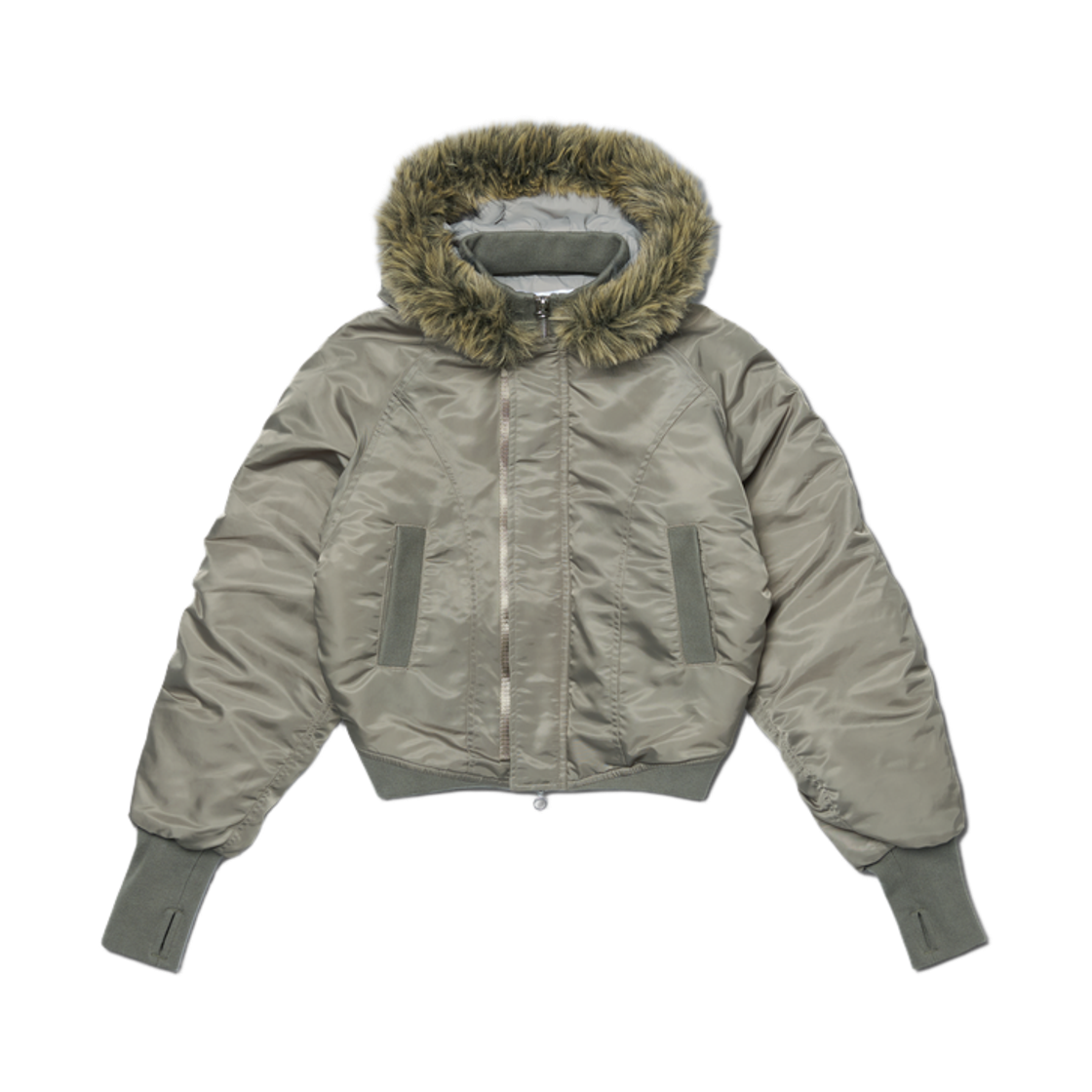 NMGF62JP05LKH NOMANUAL Fur Hooded Bomber Jacket Light Khaki