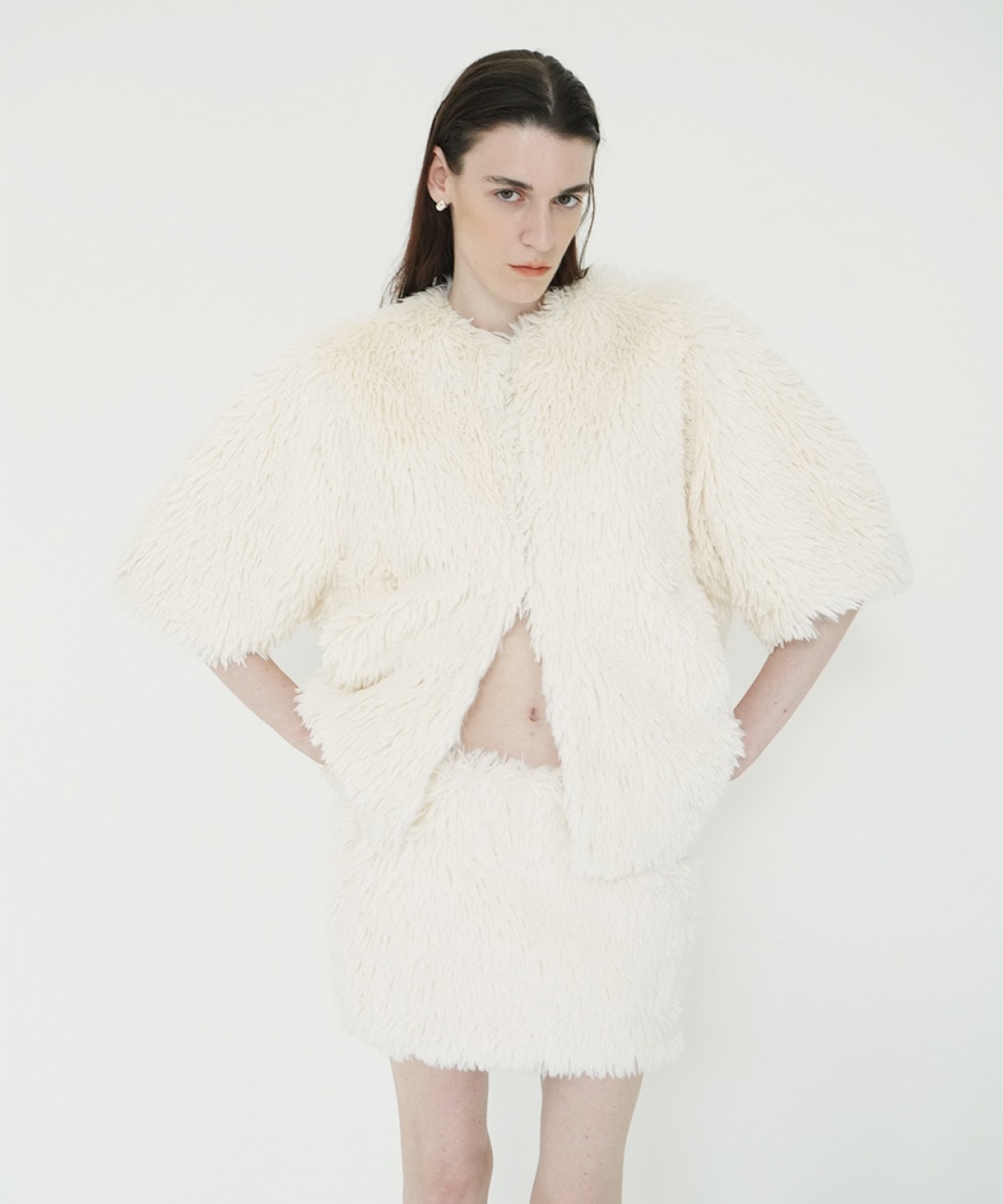 클라네 하프 슬리브 페이크 퍼 재킷(CLANE Half Sleeve Fake Fur Jacket) - 5