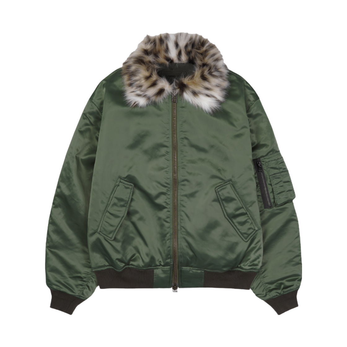 CBOT03 Cornerbless Leopard Fur Crop Ma-1 Bomber Olive