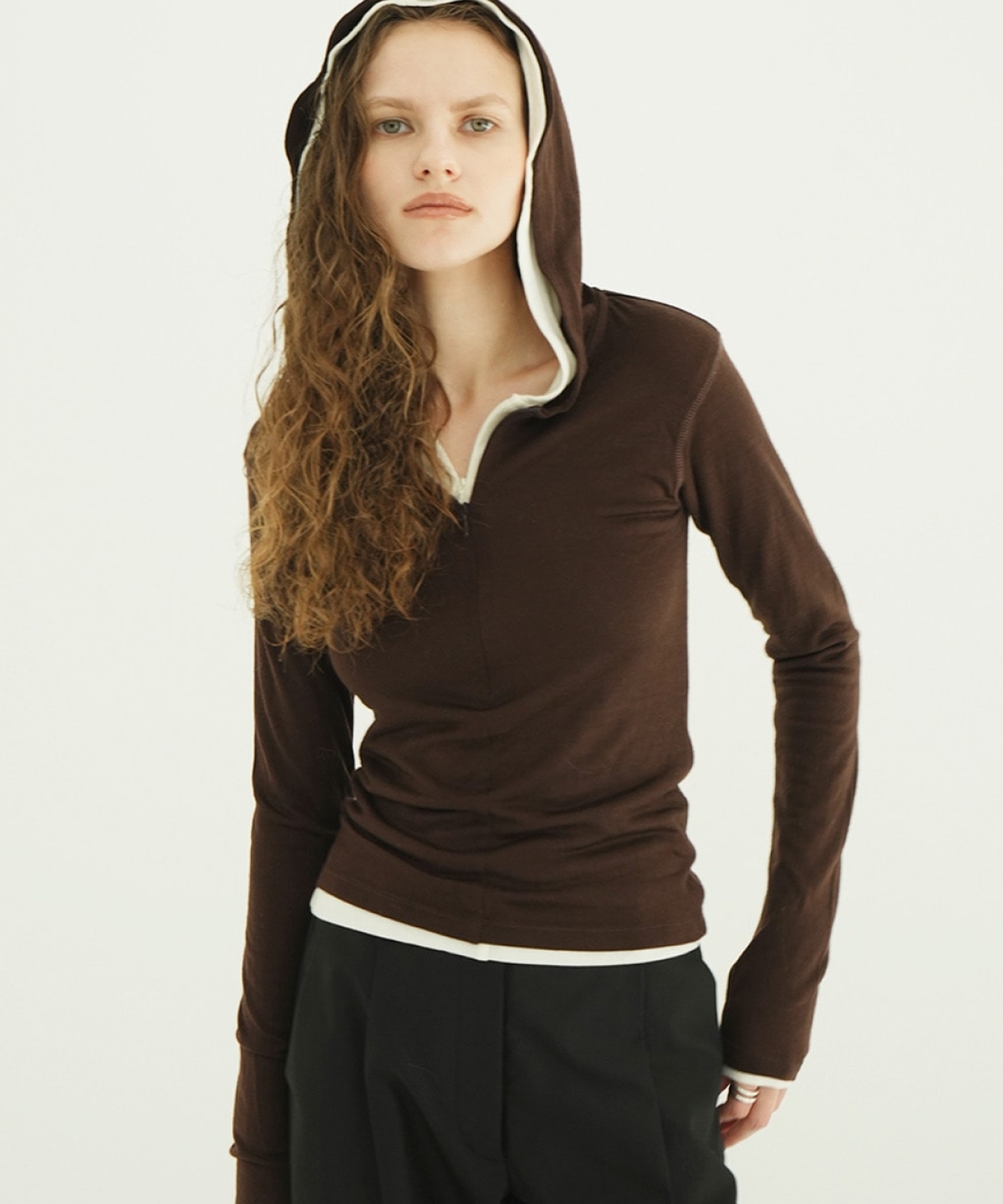 클라네 하프 집 울 후드 탑(CLANE Half Zip Wool Hooded Tops) - 5