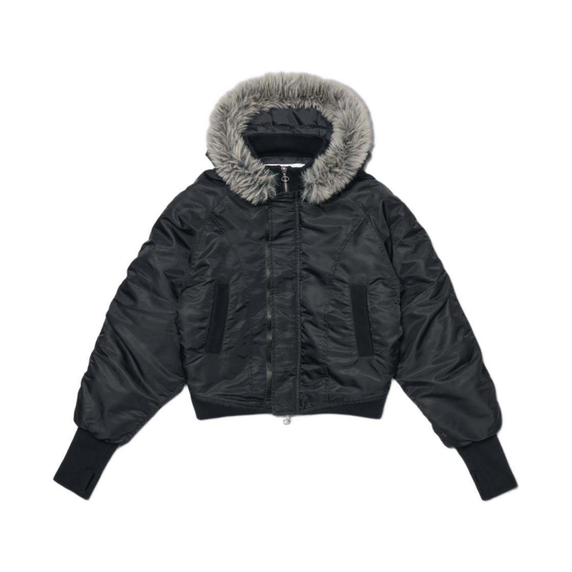 NMGF62JP05BLK NOMANUAL Fur Hooded Bomber Jacket Black