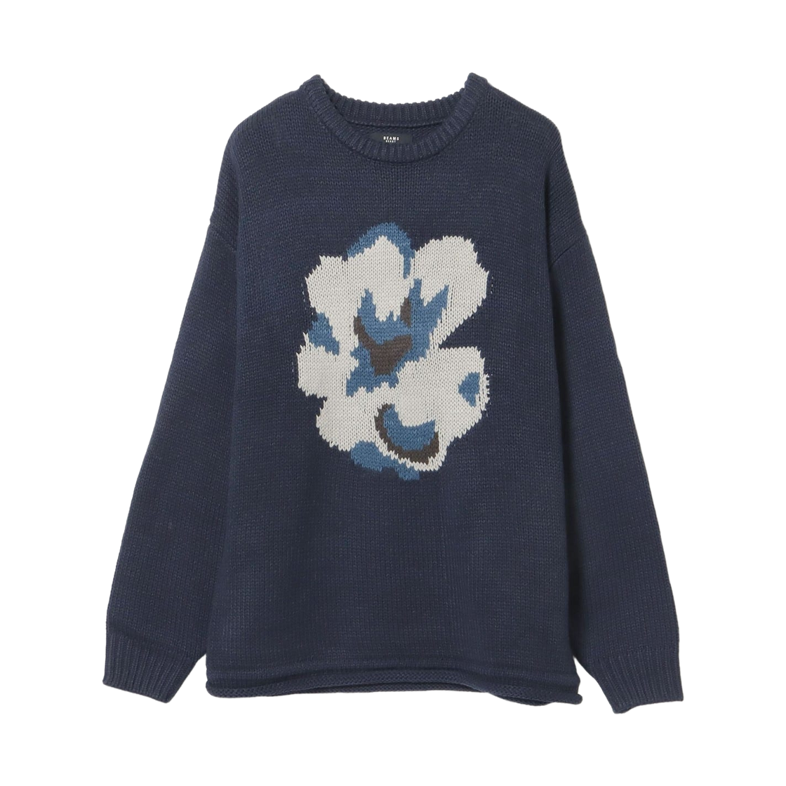 42-15-0098-286 Beams Heart Flower Motif Long Sleeve Knit Navy
