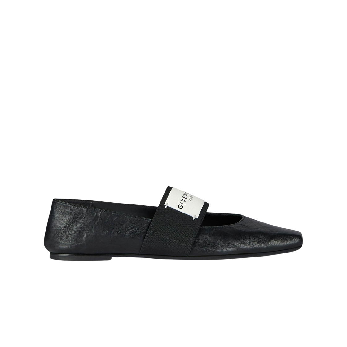(W) 지방시 텍스쳐드 이펙트 레더 슬라이스 스퀘어 발레리나 블랙((W) Givenchy Sliced Square Ballerinas in Textured Effect Leather Black)